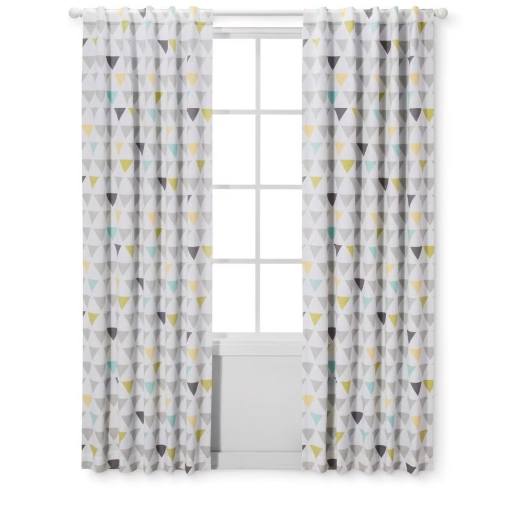 Geometric Triangle Print Window Curtains - White, Gray, Yellow, Aqua